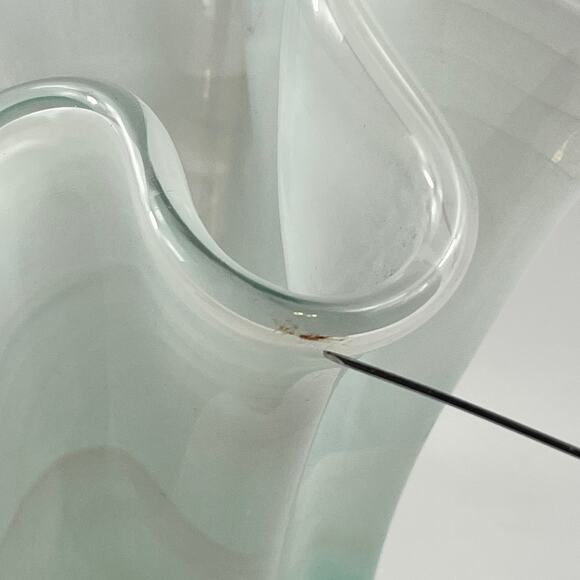 Murano Art Glass Vase Encased Green White Swirl Ruffled Rim 16" Italian Blown - Picture 14 of 16